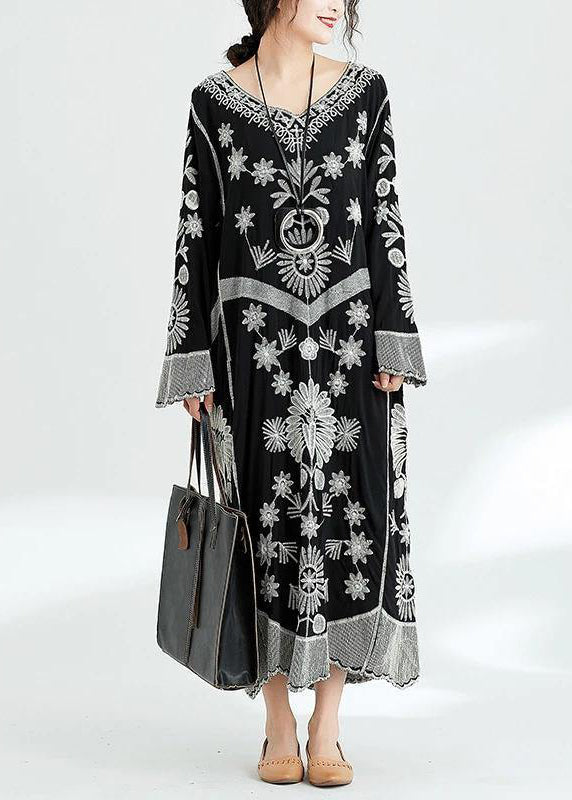 Robe Longue Femme Chiffon Imprimé Noir Décontractée 1