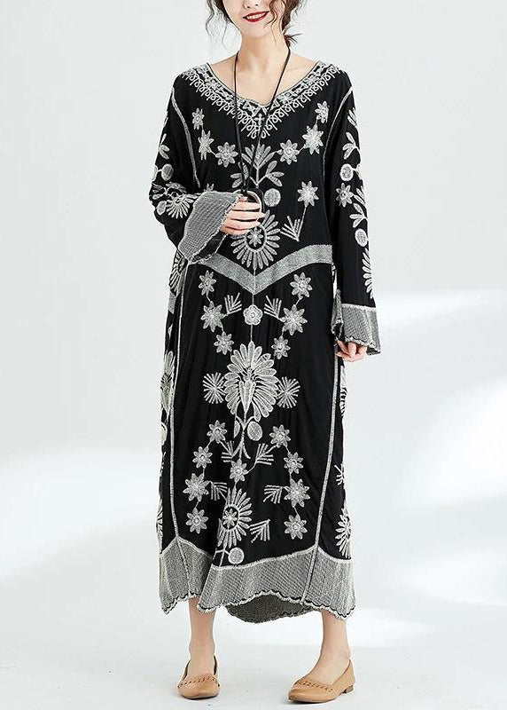 Robe Longue Femme Chiffon Imprimé Noir Décontractée 4