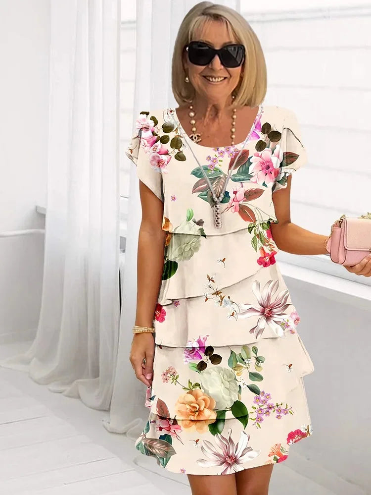 Robe Longue Femme Imprimé Floral à Couches en Tissu Doux 3