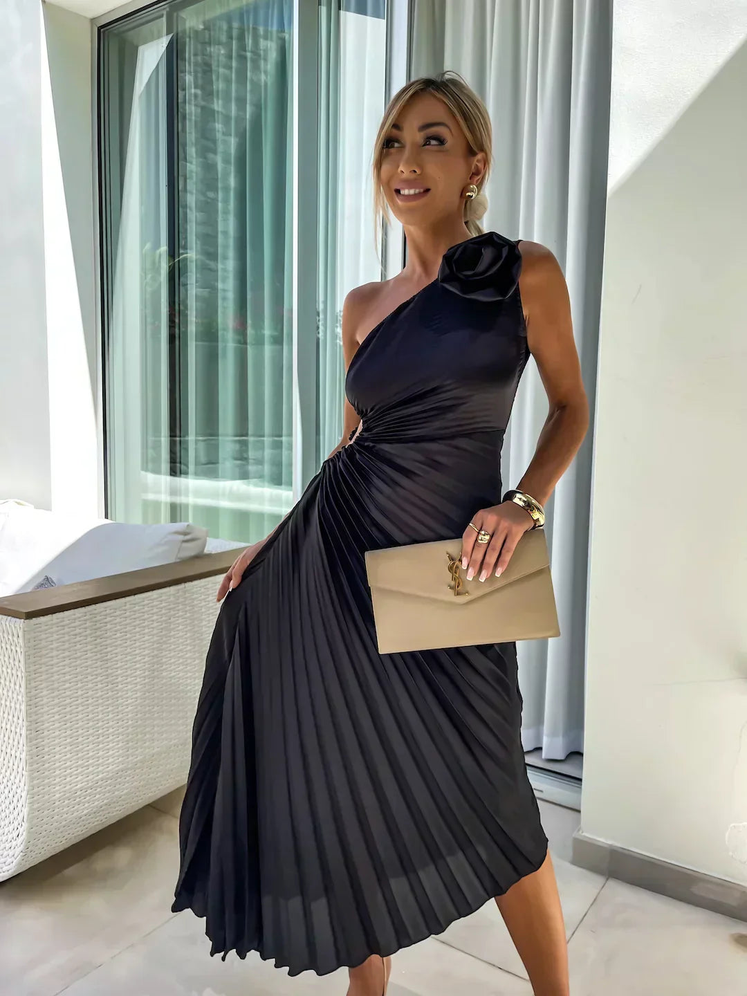 Robe Longue Femme Plissée Asymétrique Maxi 5