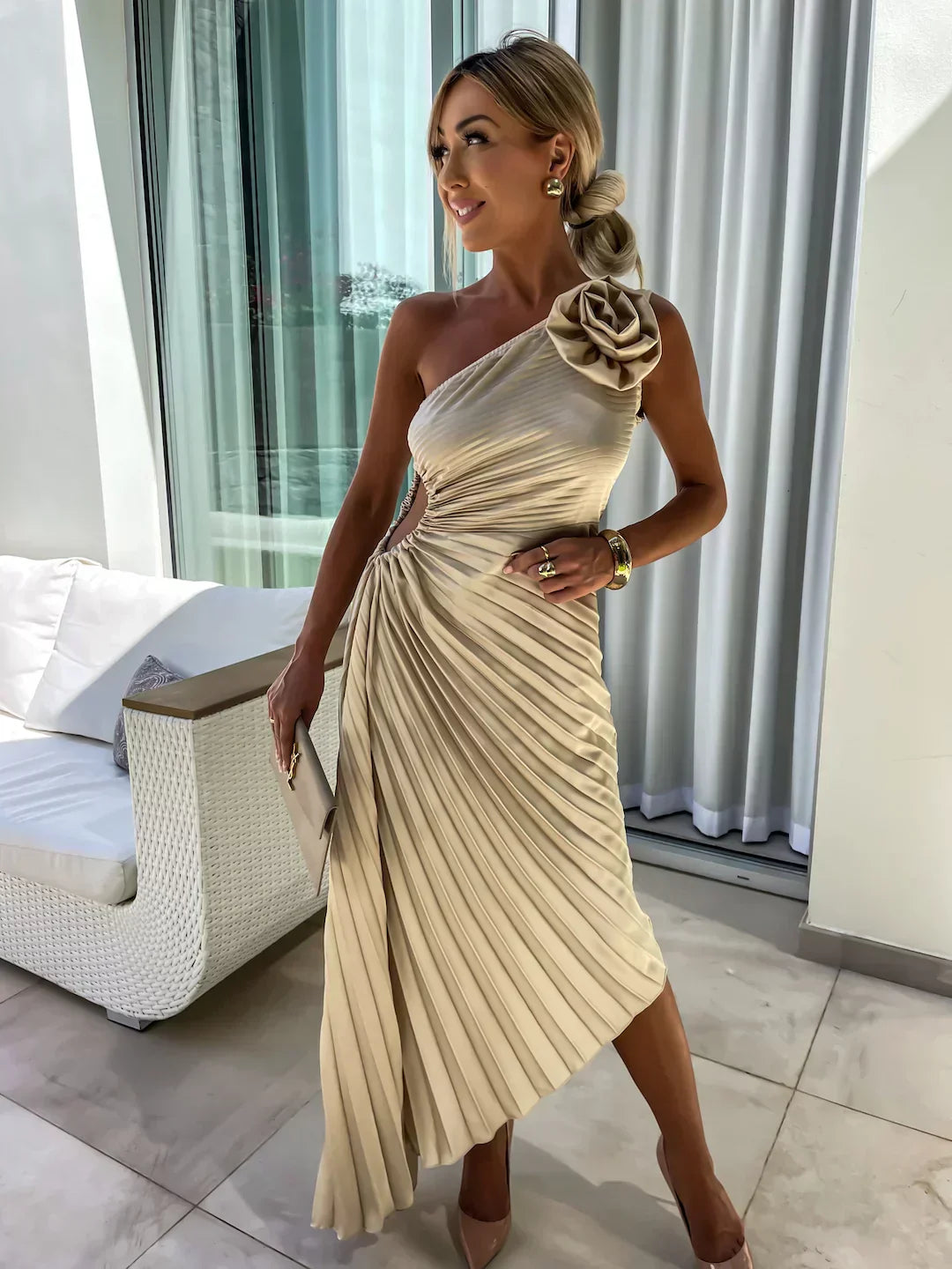 Robe Longue Femme Plissée Asymétrique Maxi 9