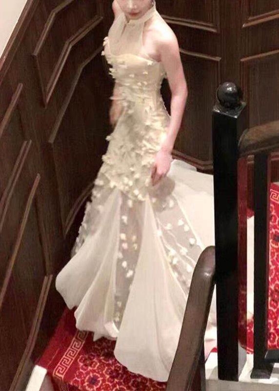 Robe Maxi Col Montant Abricot Style Chinois 0