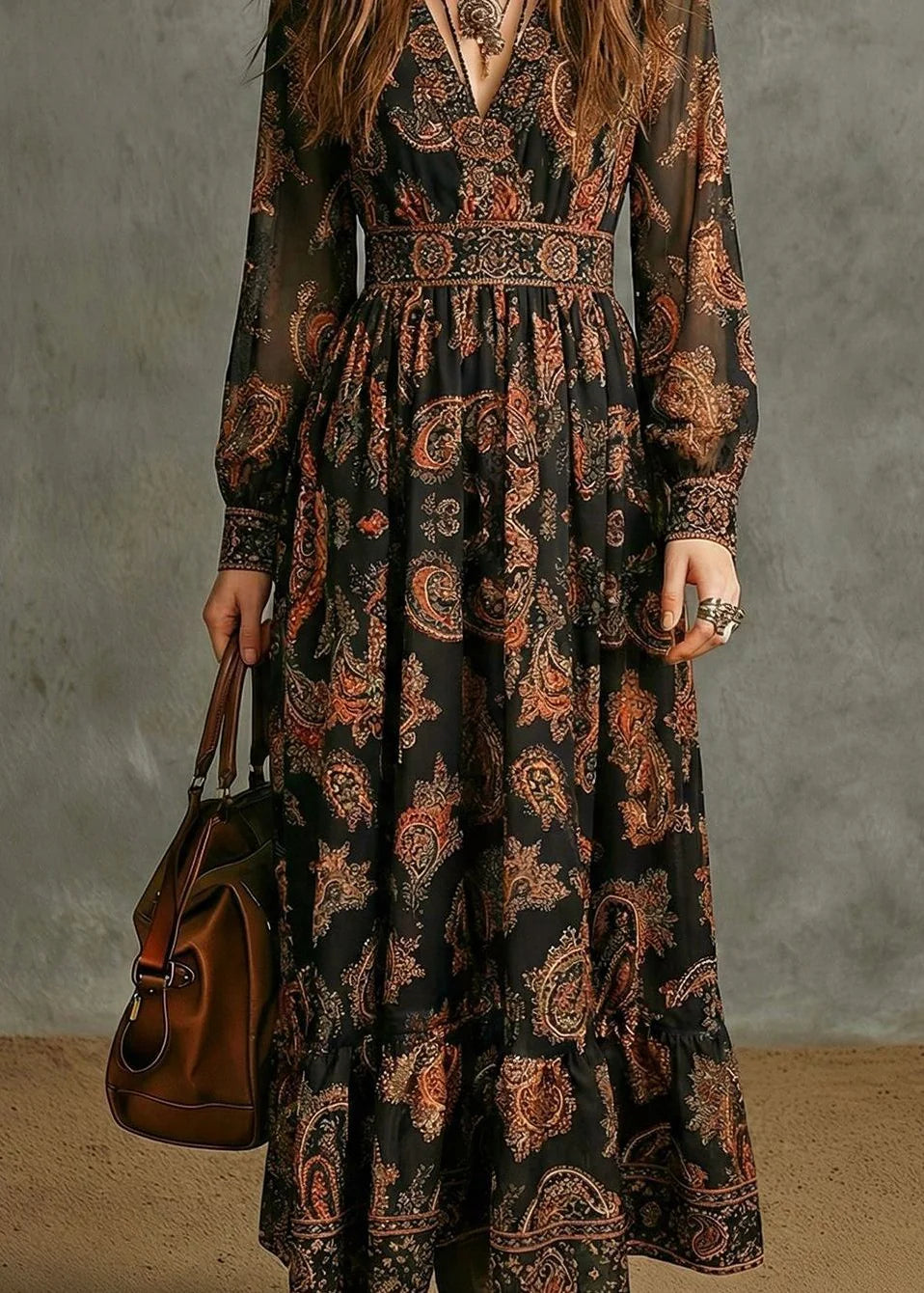 Robe Maxi Femme Col V Imprimé Vacances Automne 3