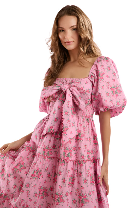 Robe Maxi à Imprimé Floral avec Détail Nœud pour Femme 0