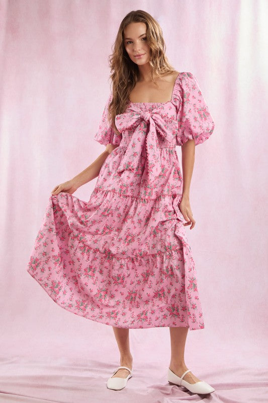 Robe Maxi à Imprimé Floral avec Détail Nœud pour Femme 2