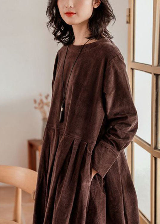 Robe Midi à Manches Longues en Velours Côtelé pour Femme 4
