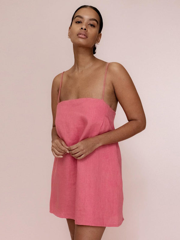 Robe Mini Décontractée à Bretelles Spaghetti en Coton et Lin pour Femmes 3