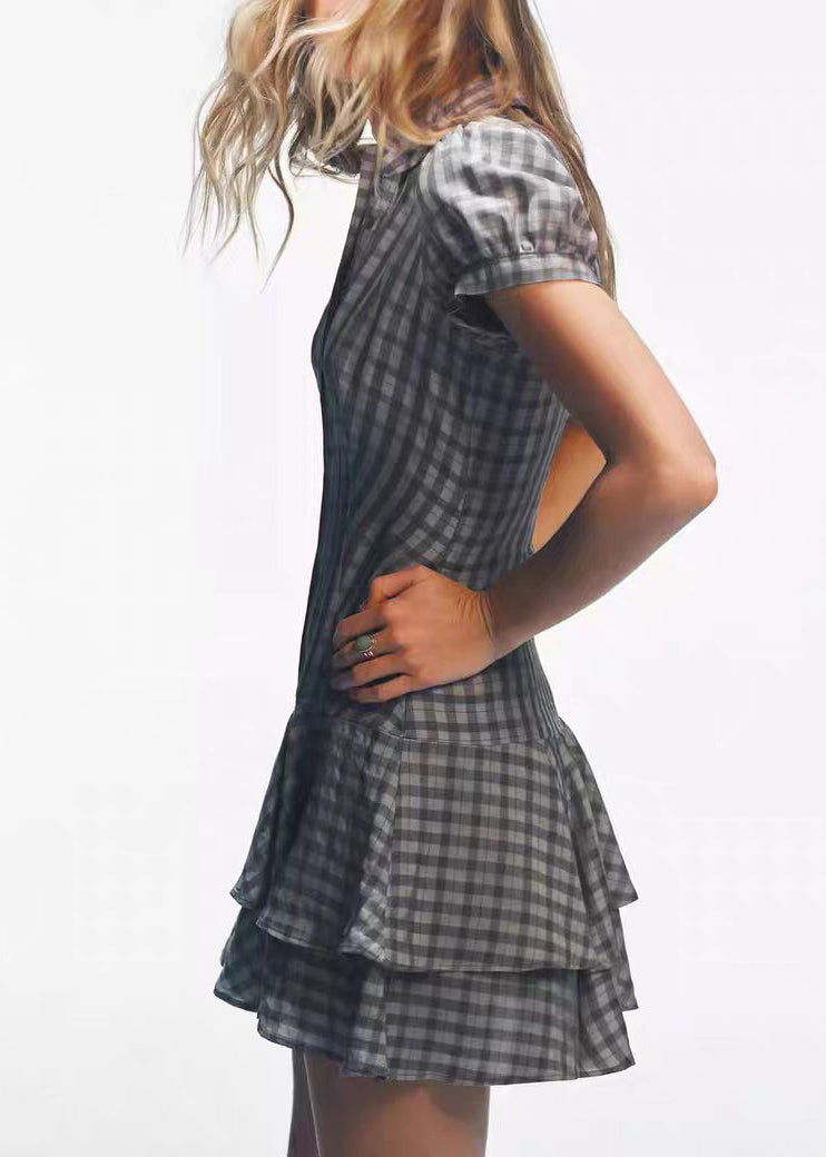 Robe courte à carreaux avec col Peter Pan pour femme 1
