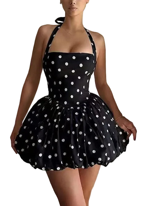 Robe courte dos nu à pois pour femme style estival 0