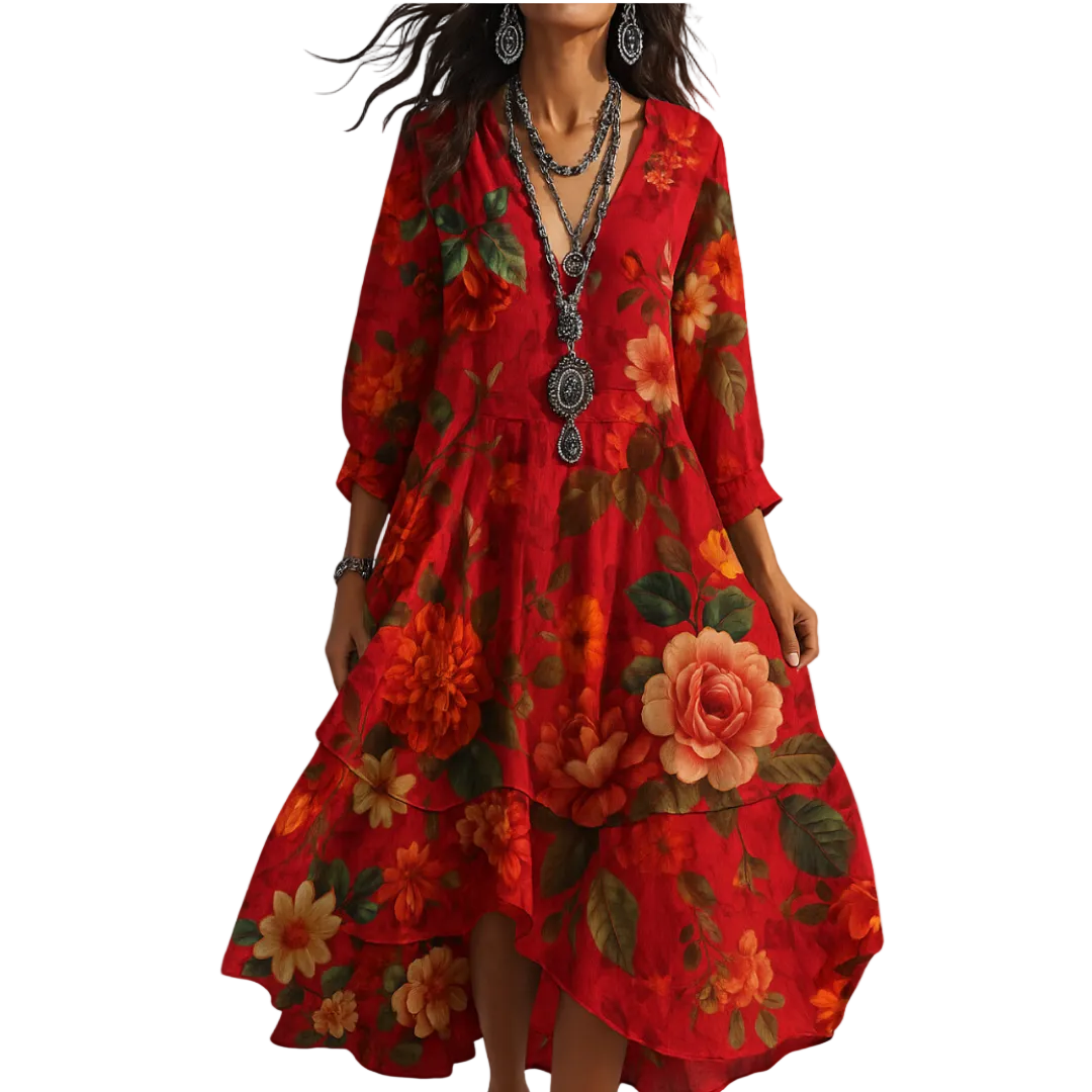 Robe d'Été Femme Bohème Col en V Chic 1