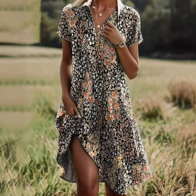 Robe d'été Femme Encolure en V Bohème Imprimé Floral Longue 4