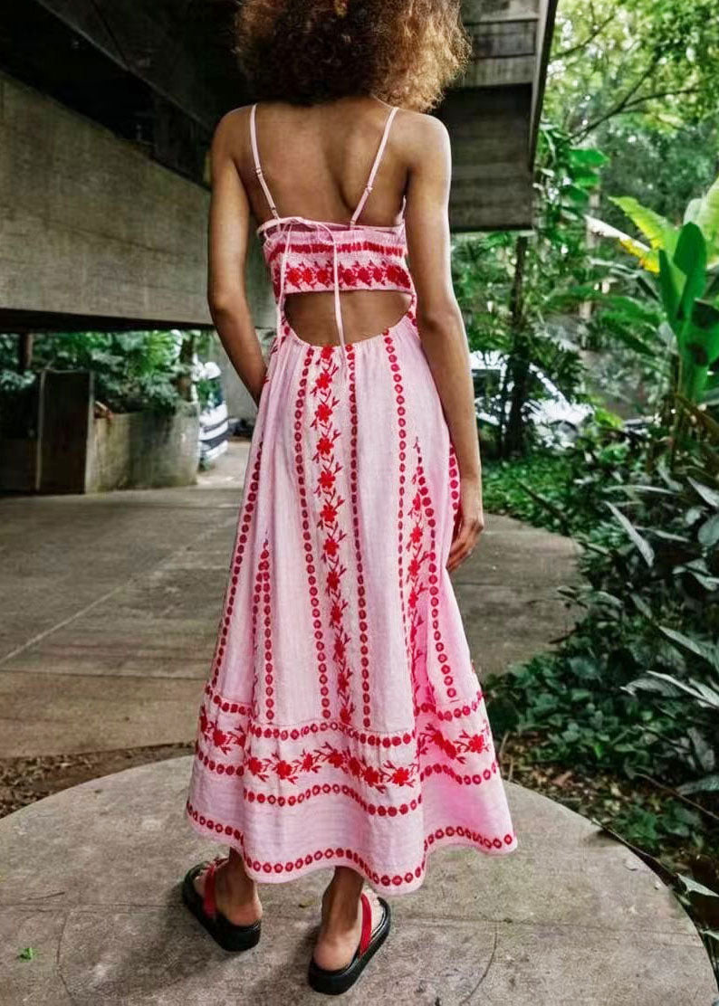 Robe d'été femme bustier brodé style bohème à bretelles fines 3