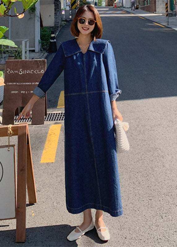 Robe en Denim pour Femme à Col Peter Pan avec Poches 2