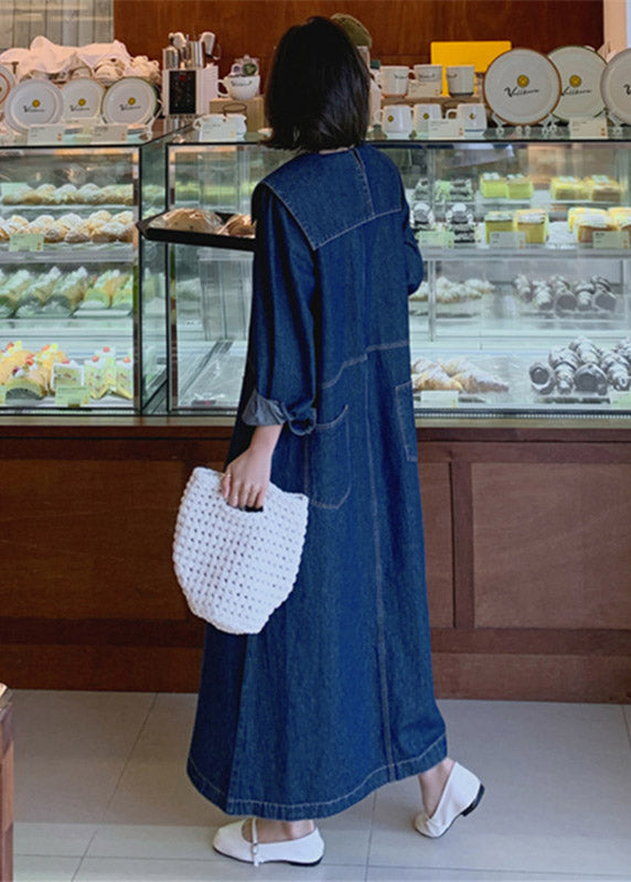 Robe en Denim pour Femme à Col Peter Pan avec Poches 3