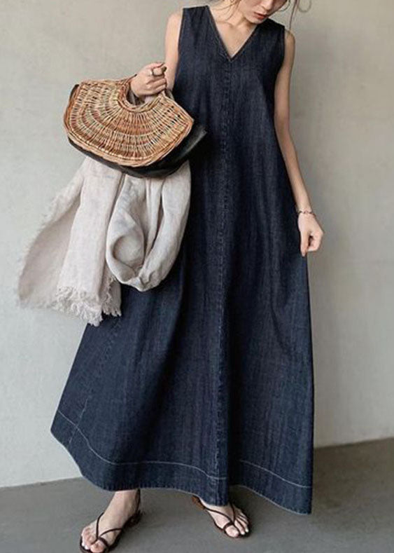Robe en Jean sans Manches à Col V pour Femme 3