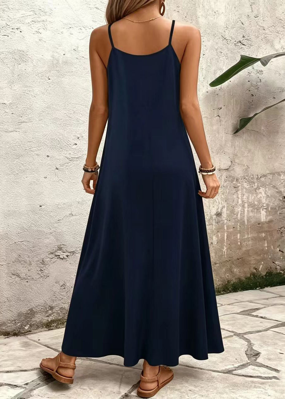 Robe longue d'été pour femmes à col en V et bretelles fines 3