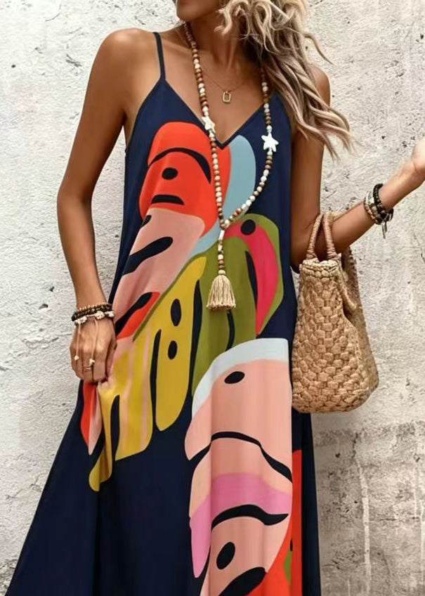 Robe longue d'été pour femmes à col en V et bretelles fines 4