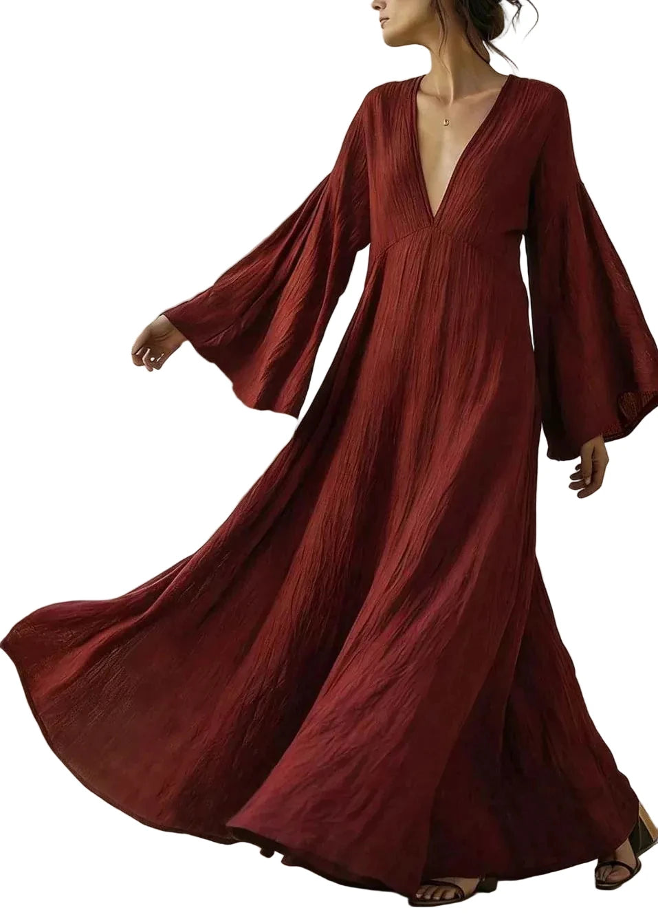Robe longue patchwork à manches évasées pour femme 0