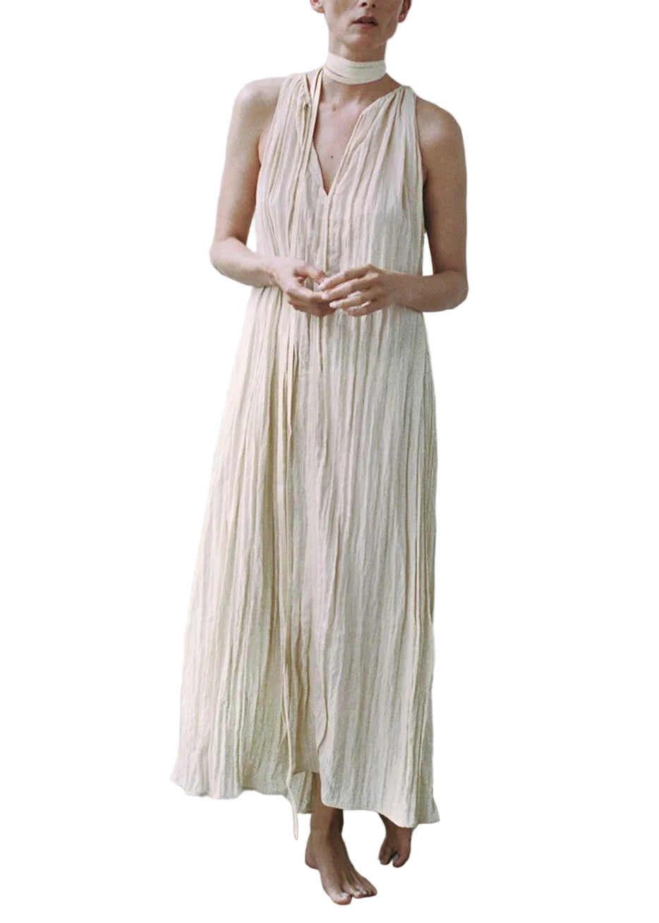Robe longue pour femmes à lacets style froissé été 0