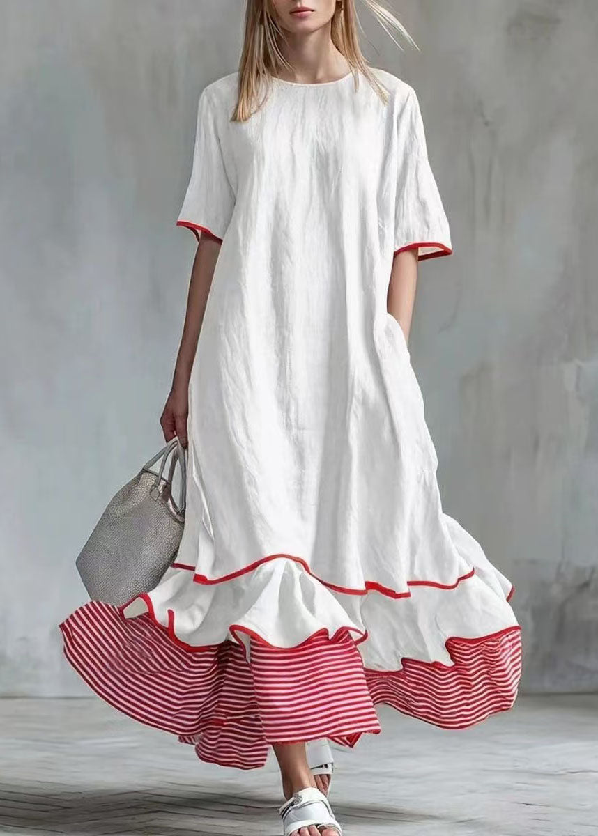 Robe longue pour femmes style patchwork à rayures 0