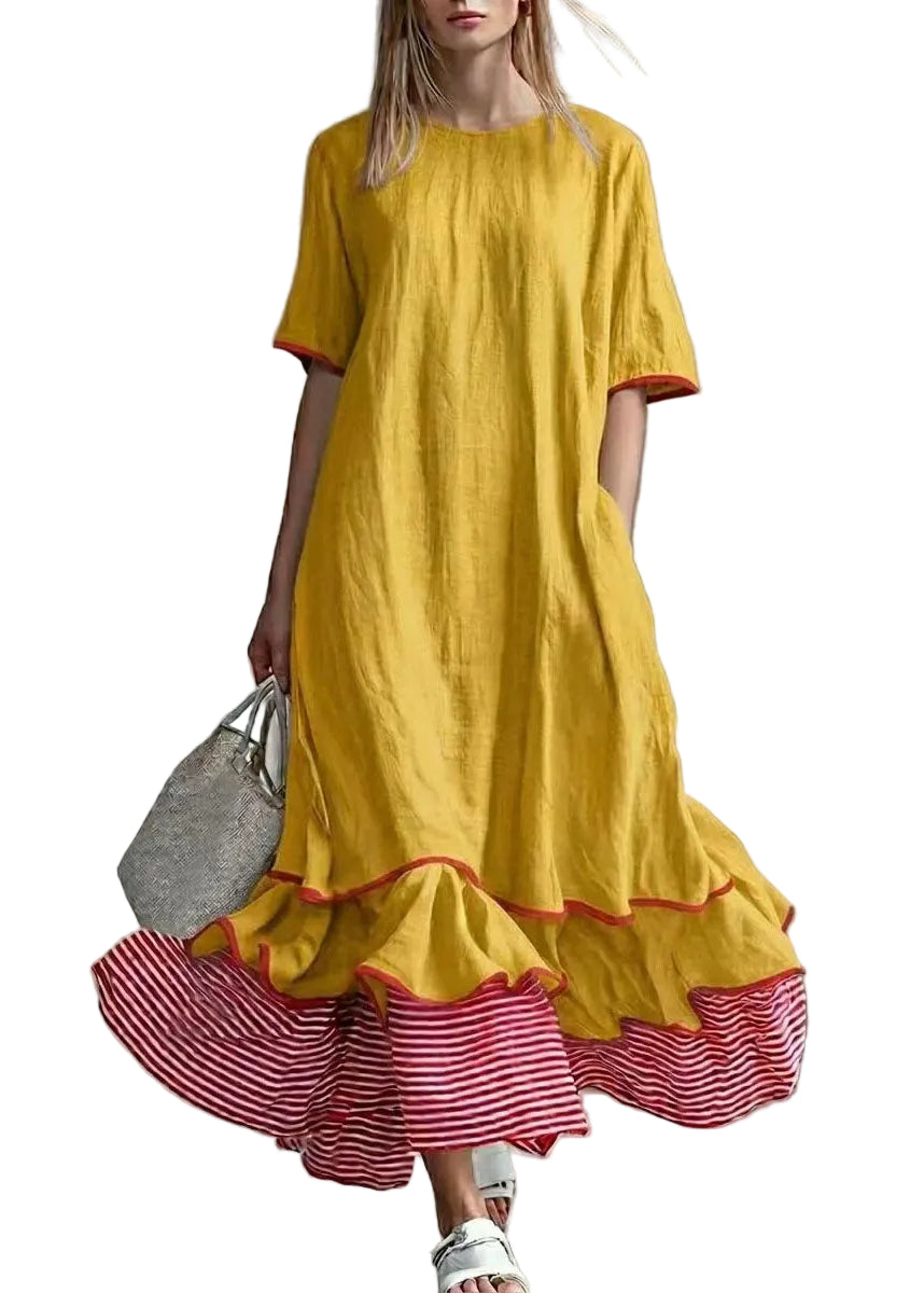 Robe longue pour femmes style patchwork à rayures 1
