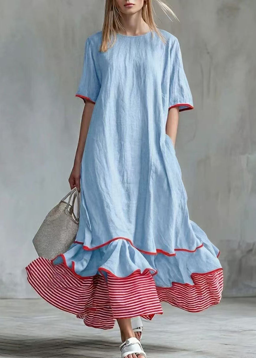 Robe longue pour femmes style patchwork à rayures 2
