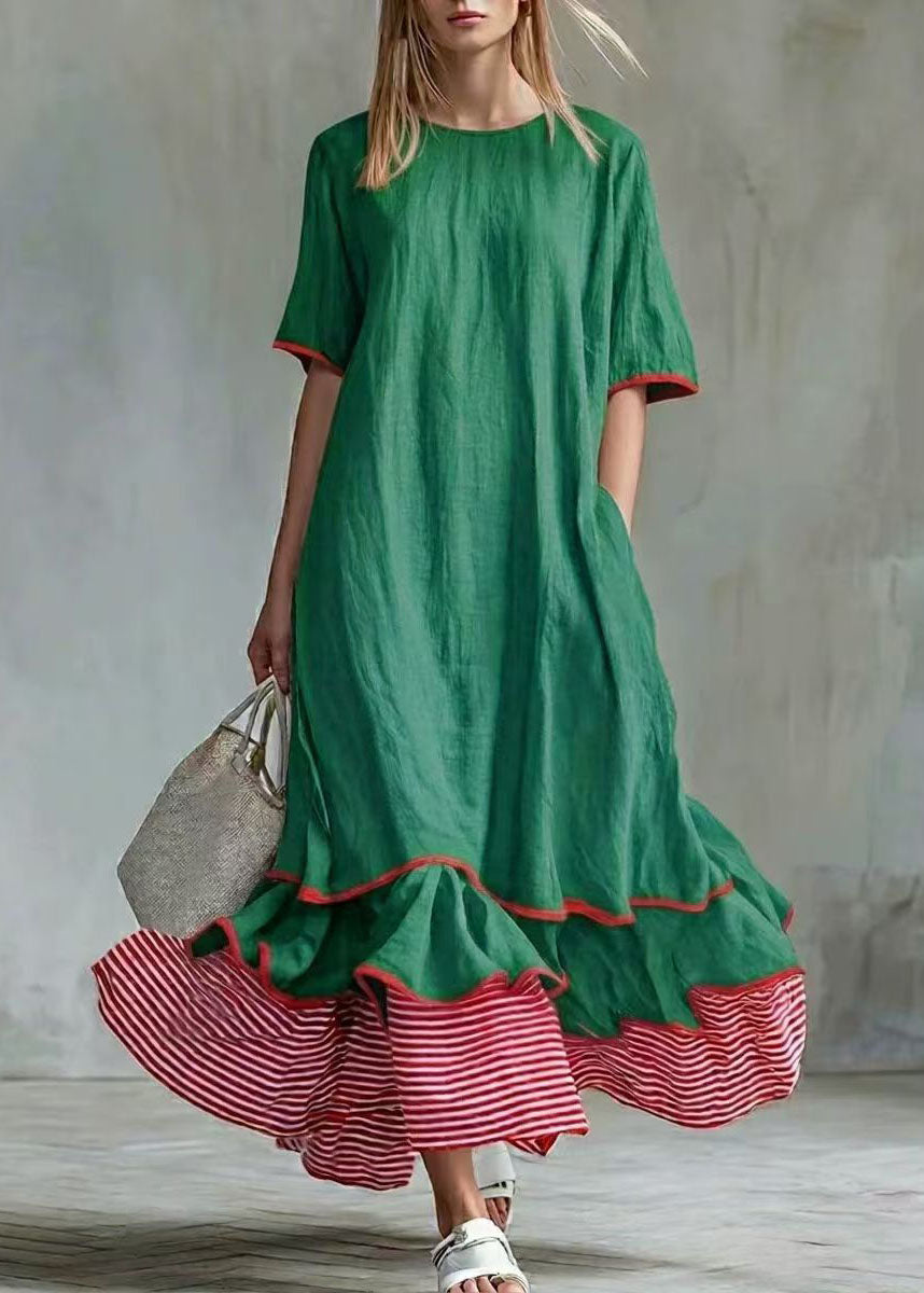 Robe longue pour femmes style patchwork à rayures 3