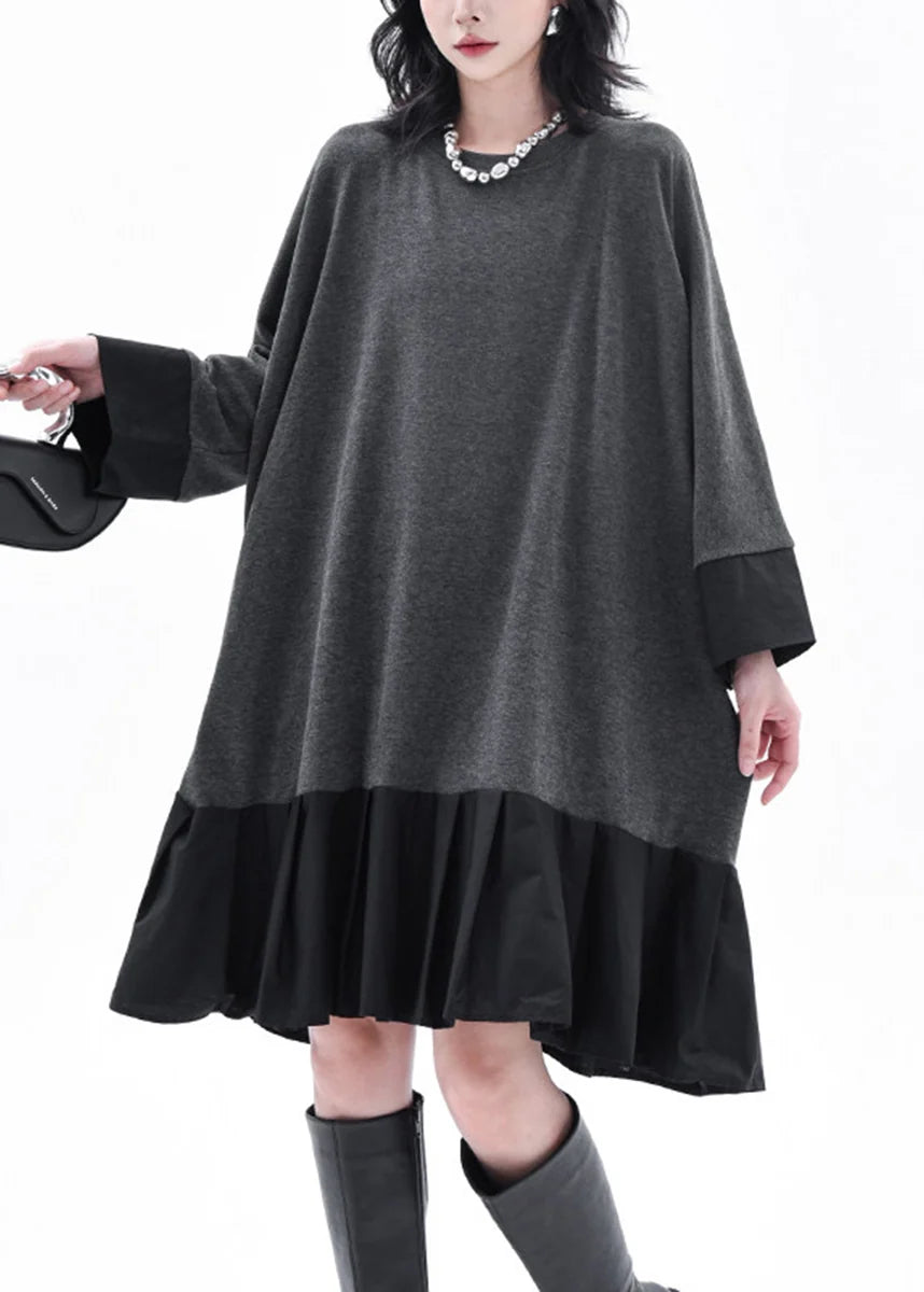 Robe trapèze oversize femme col rond patchwork colorblock automne 2
