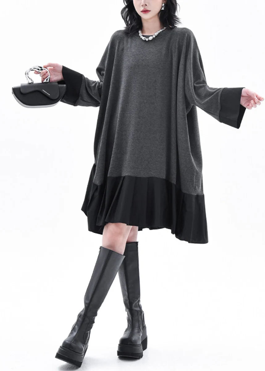 Robe trapèze oversize femme col rond patchwork colorblock automne 3