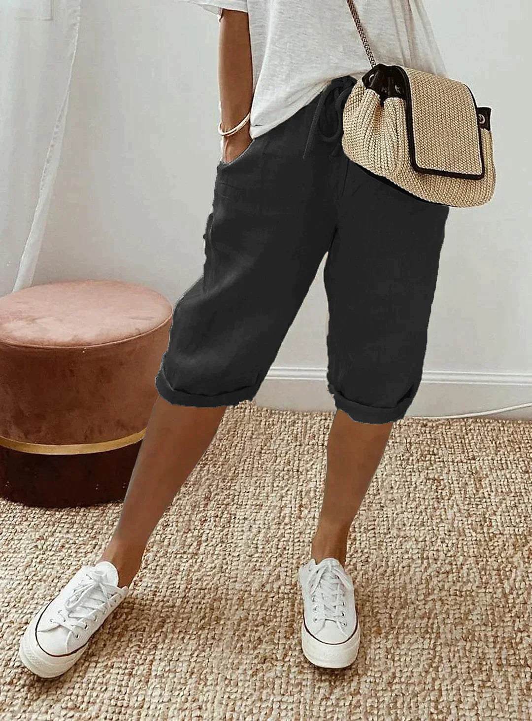 Variant image for Pantalon Fluide Femme Élégant en Lin pour l'Été-2