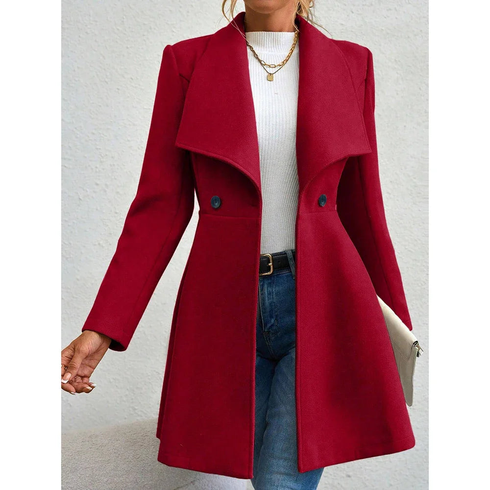 Variant image for Manteau Hiver Femme Noir Cintré Élégant en Mélange de Laine-4