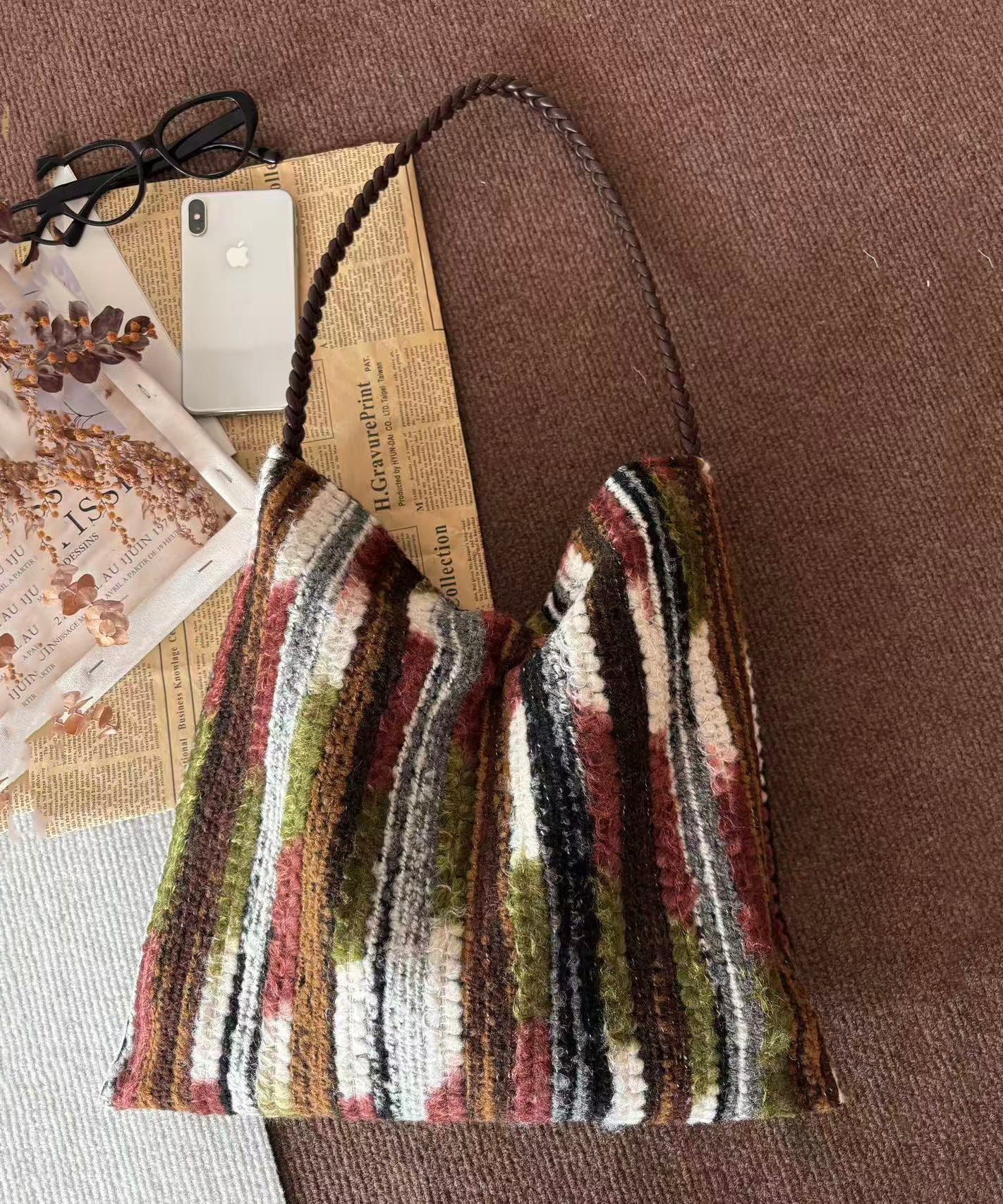 Sac Bandoulière Femme Tricoté Grande Capacité Ajustable 1