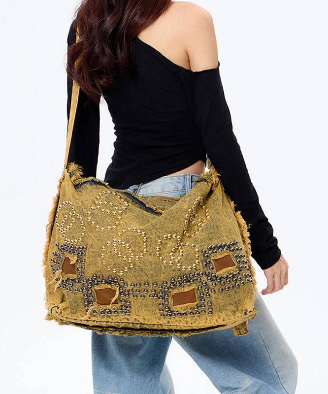 Sac bandoulière femme en denim style original grande capacité 0