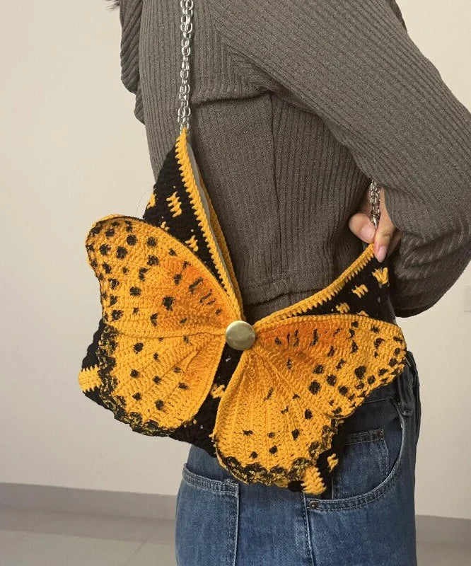 Sac bandoulière femme motif papillon tricoté main 3