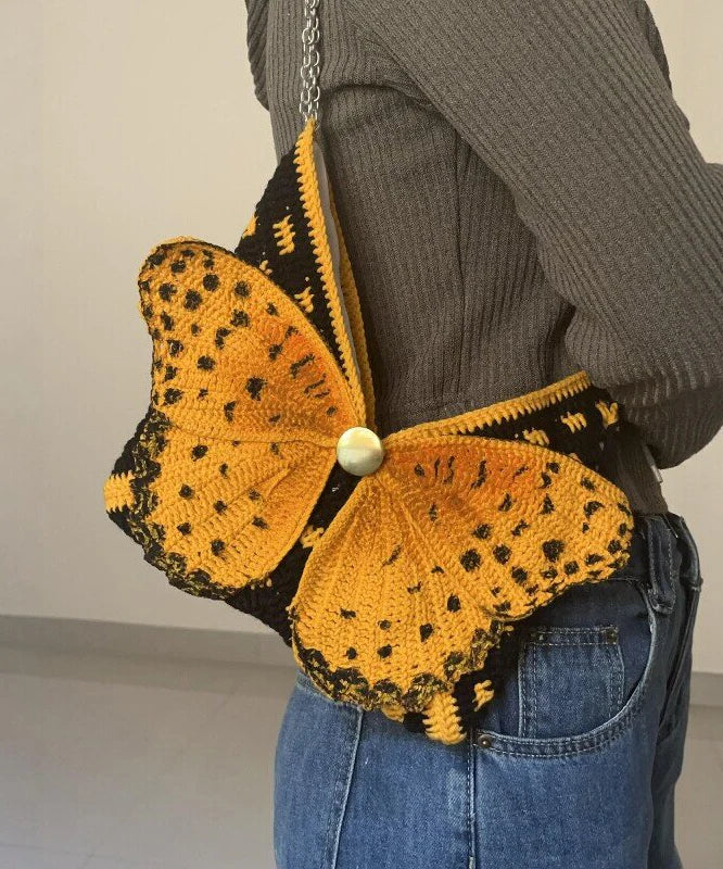 Sac bandoulière femme motif papillon tricoté main 4