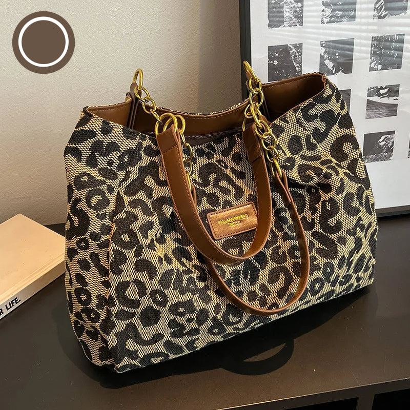 Sac fourre-tout imprimé léopard pour femme en toile 2
