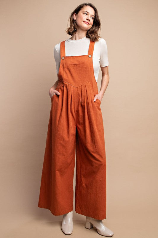 Salopette à Poches Détail Plissé pour Femme en Couleur Terre Cuite 1