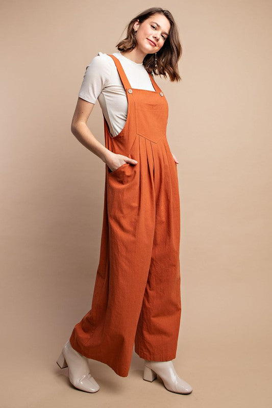 Salopette à Poches Détail Plissé pour Femme en Couleur Terre Cuite 2