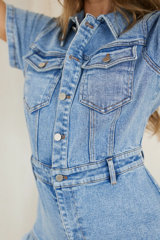 Salopette en Jean à Boutons avec Ourlet Effiloché pour Femme 2