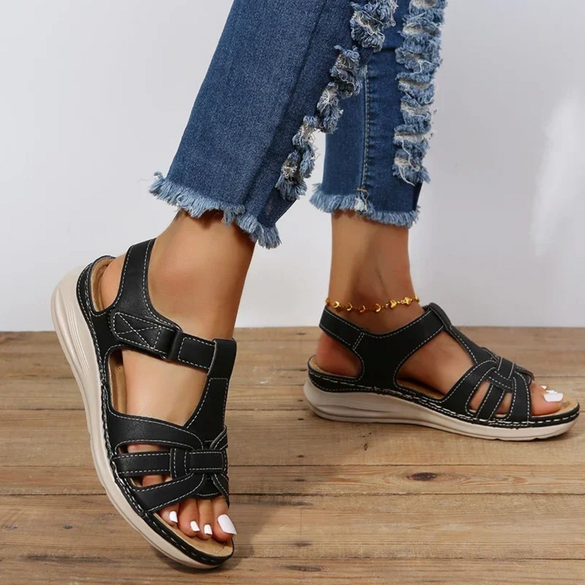 Sandales Pour Femmes Confortables En Cuir Avec Semelle Souple 5