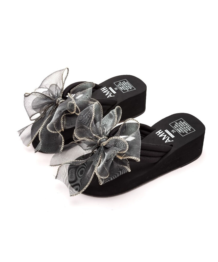 Sandales à Talon Compensé avec Nœud en Tulle 4
