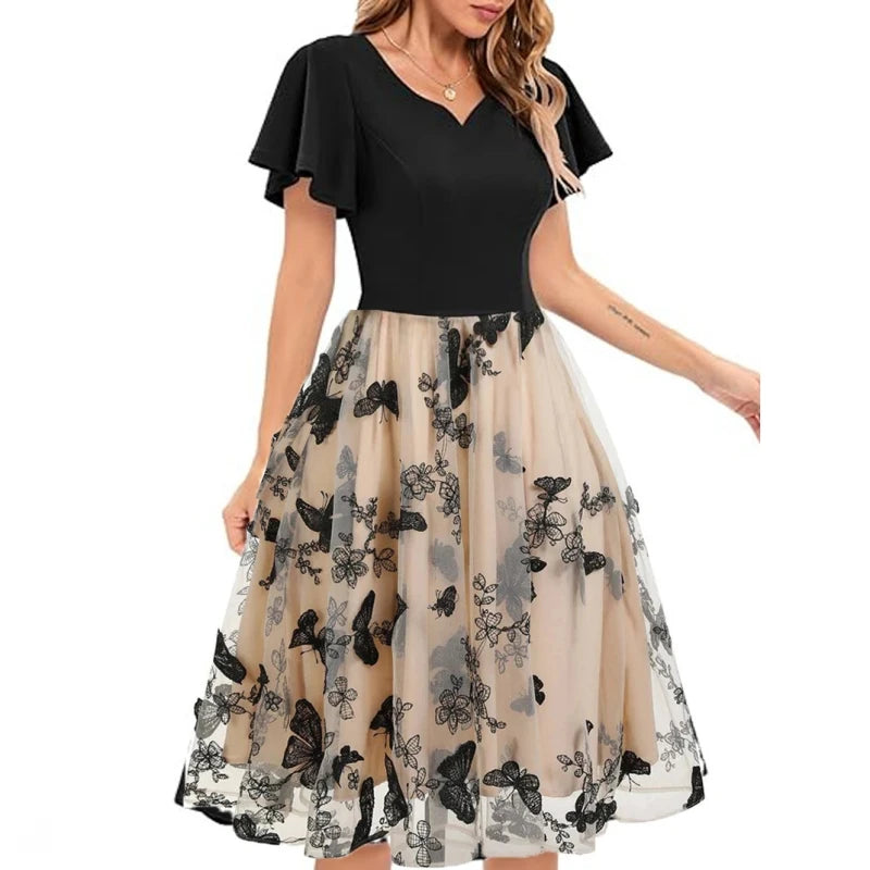 Robe de soirée en maille brodée pour femmes