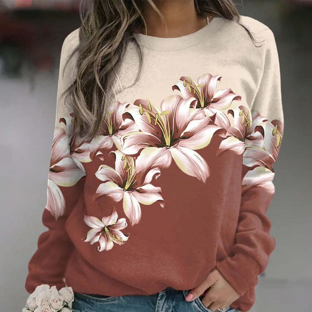 Sweat-shirt Femme Imprimé Floral Décontracté 1