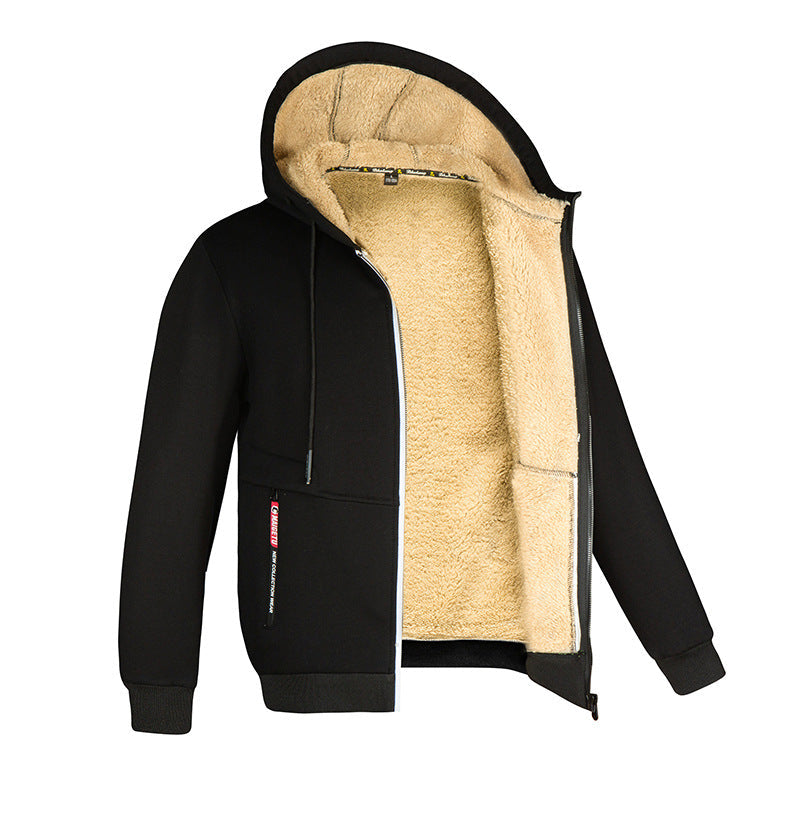 Sweat à capuche zippé en laine d'agneau pour homme, idéal pour l'hiver 1