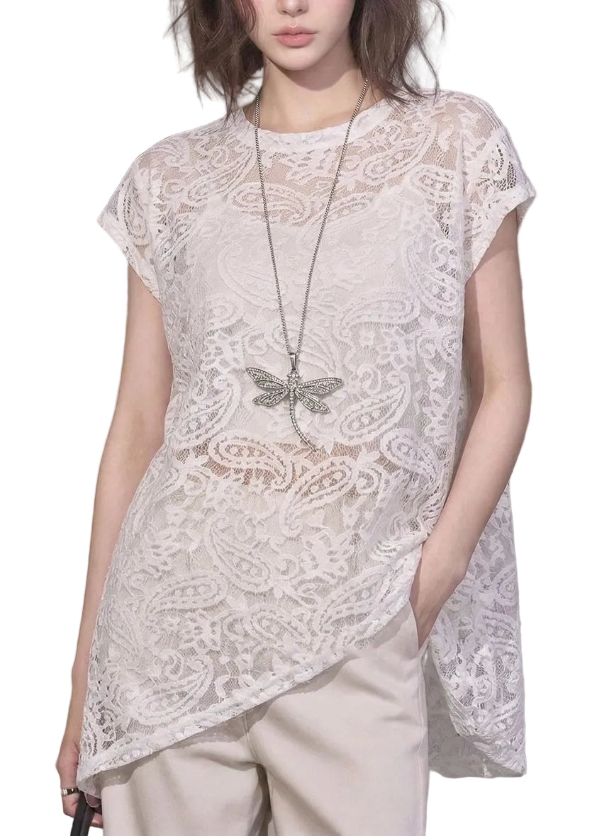 T-shirt Femme Asymétrique en Dentelle 0