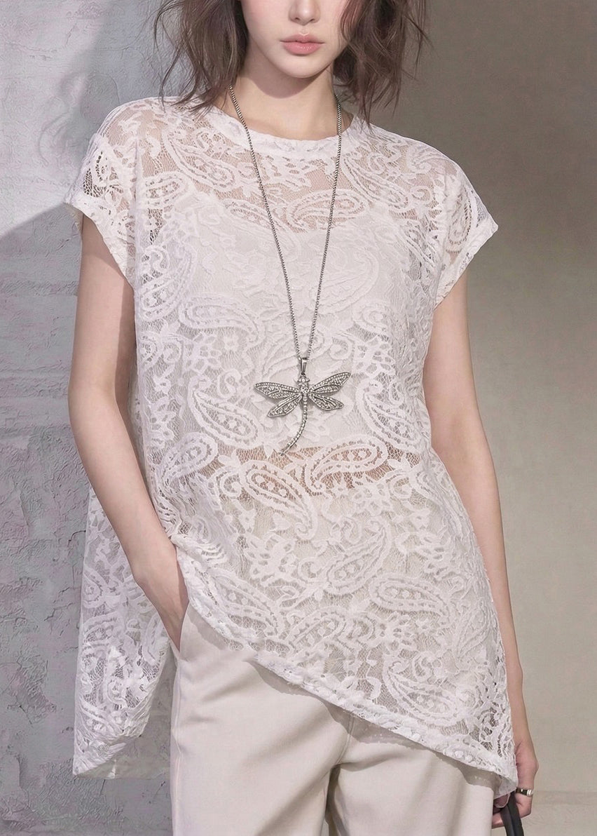 T-shirt Femme Asymétrique en Dentelle 1