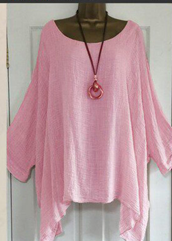 T-shirt Femme Coupe Asymétrique Col Rond Demi-Manches Grande Taille 1