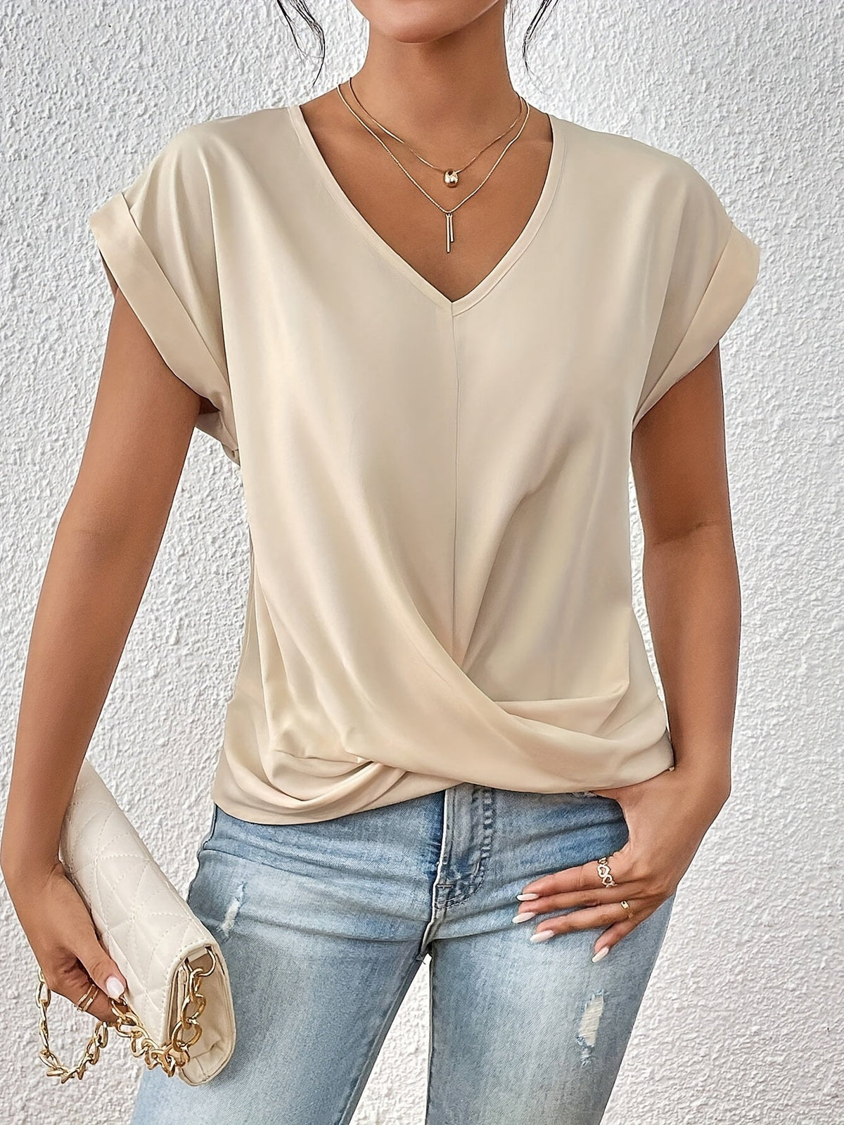 T-shirt Femme Décontracté Col Cœur en Tissu Doux 4