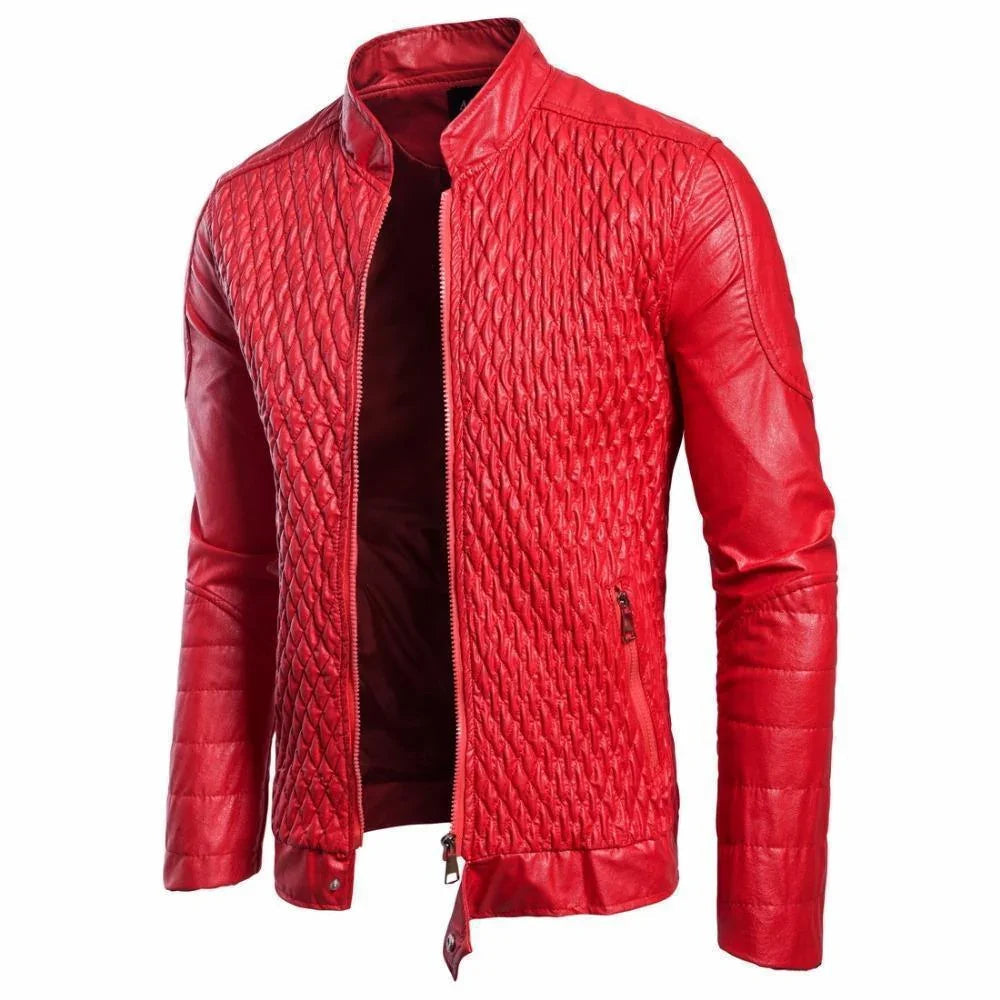 Veste Cuir Homme Motif Losange Moderne 4