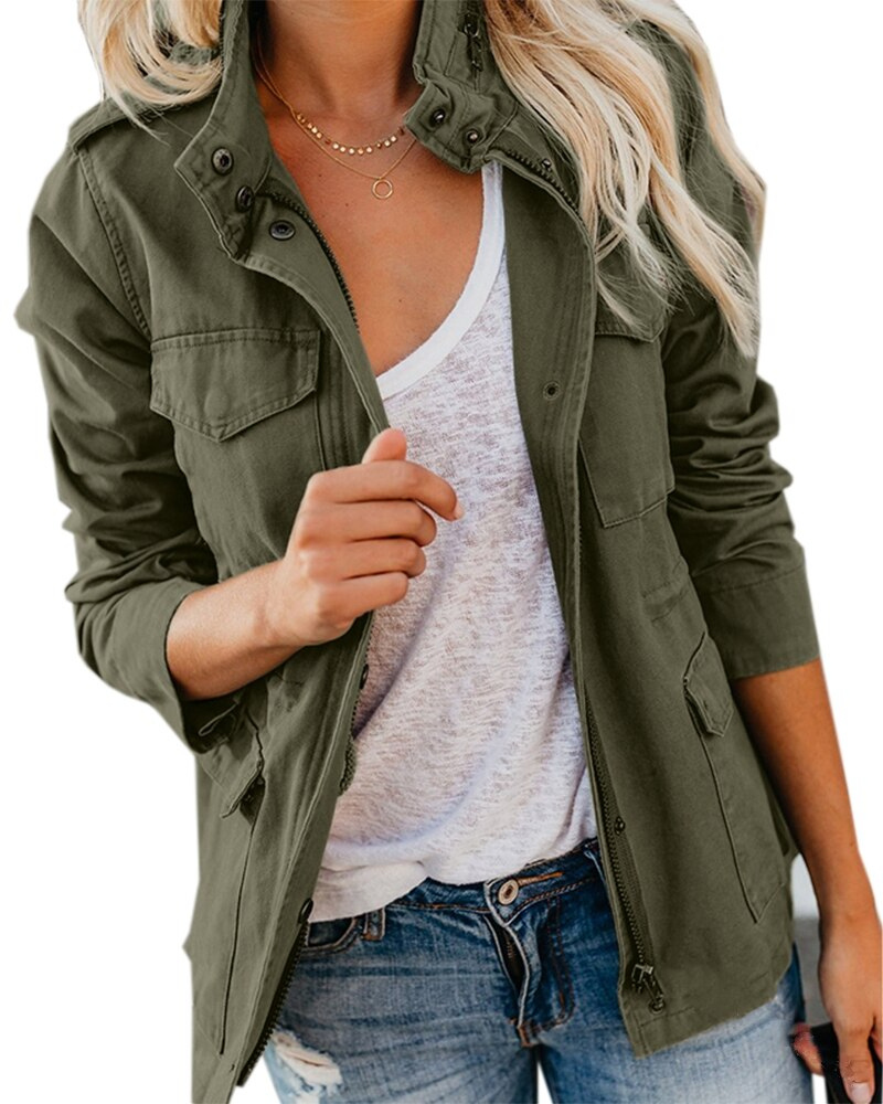 Veste Femme Automne Intermédiaire avec Poches en Mélange de Tissus Doux 0